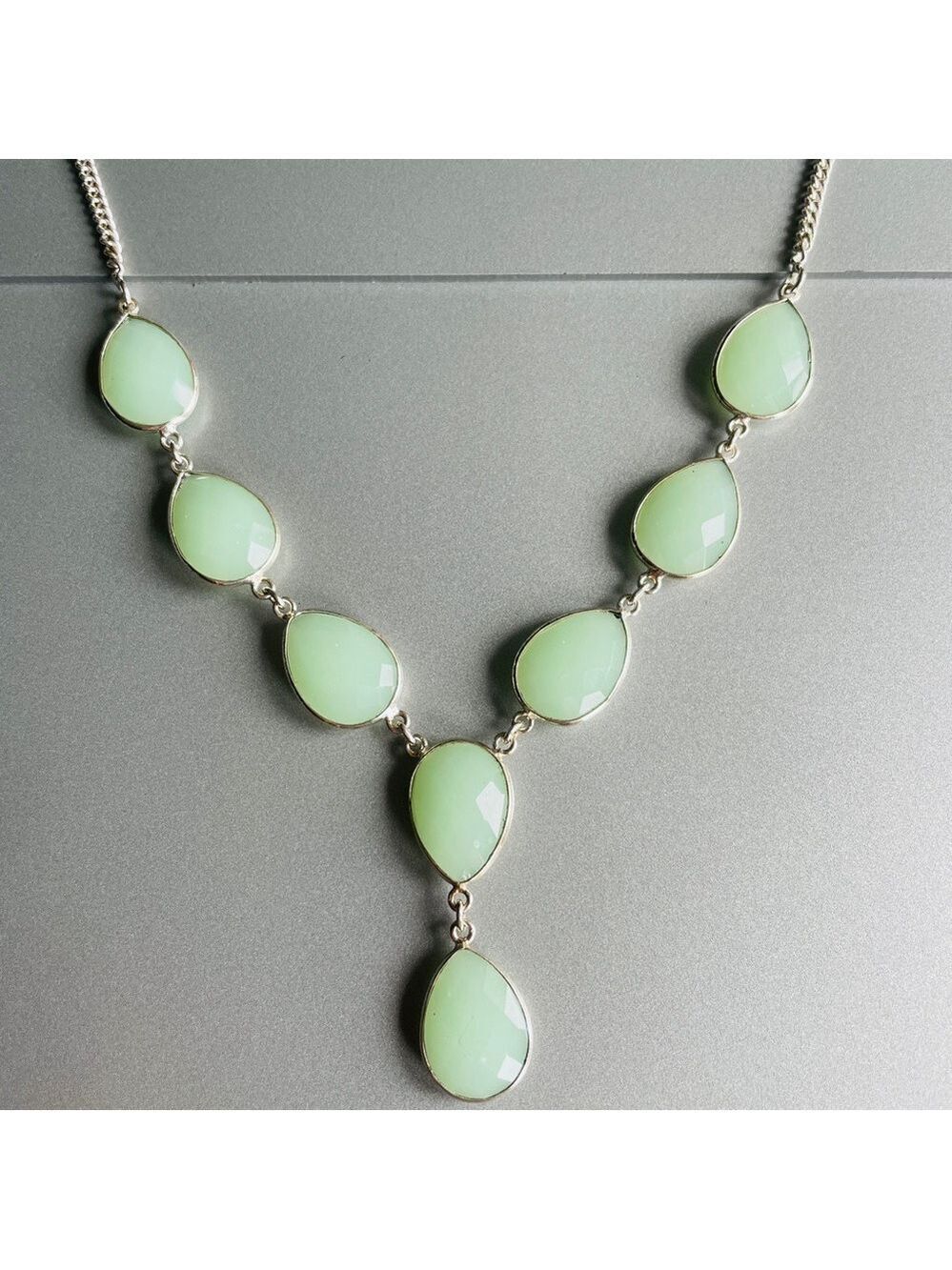Natural Faceted Green Chalcedony Sterling Silver Necklace